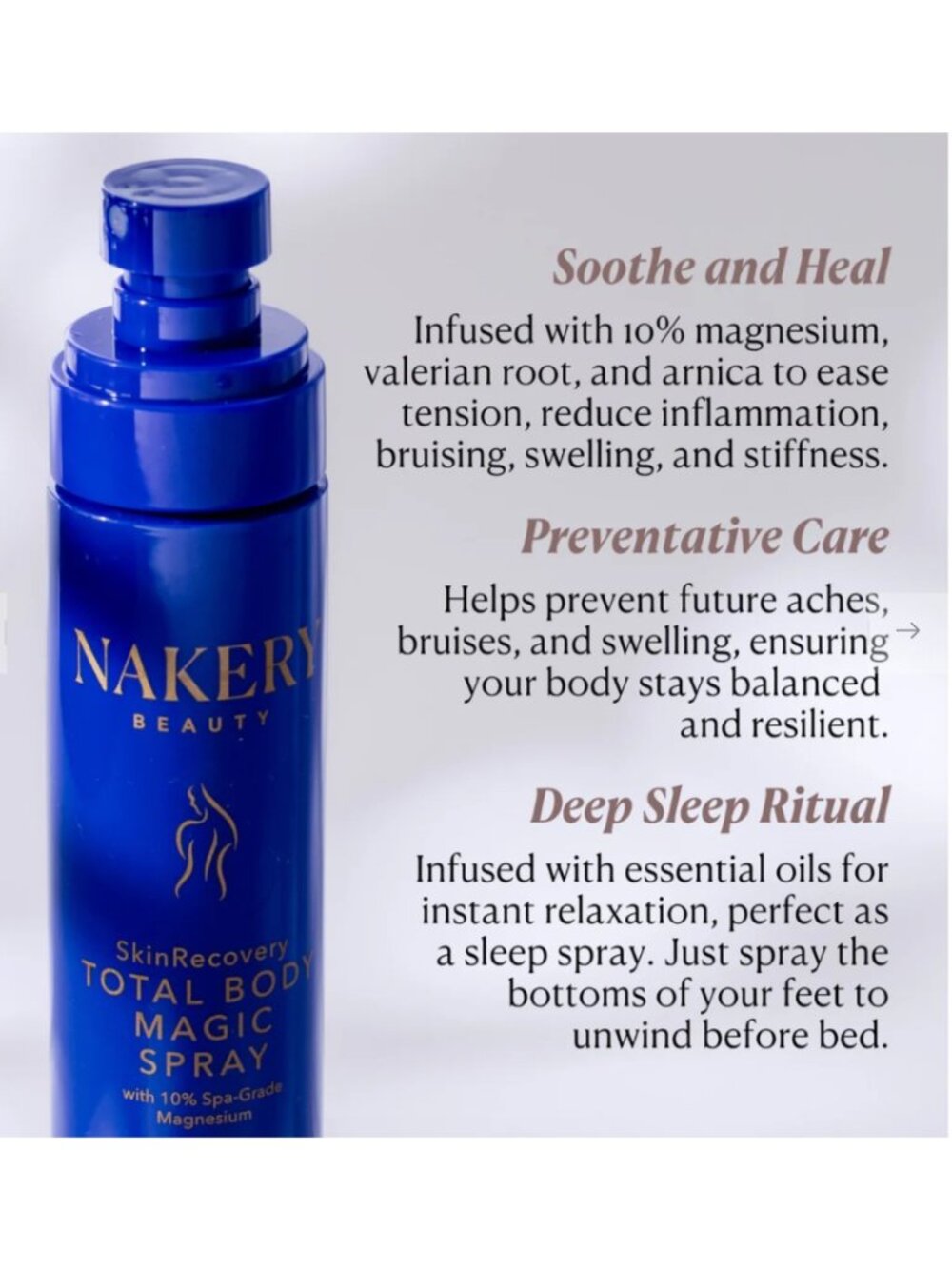 Nakery SkinRecovery Total Body Magic Spray with Magnesium - 4.06oz - Picture 2 of 4